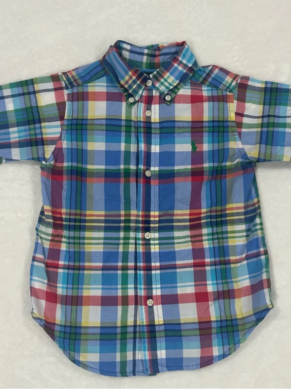 Ralph Lauren shirt button down short sleeve kids toddler boys 3T blue plaid prep
